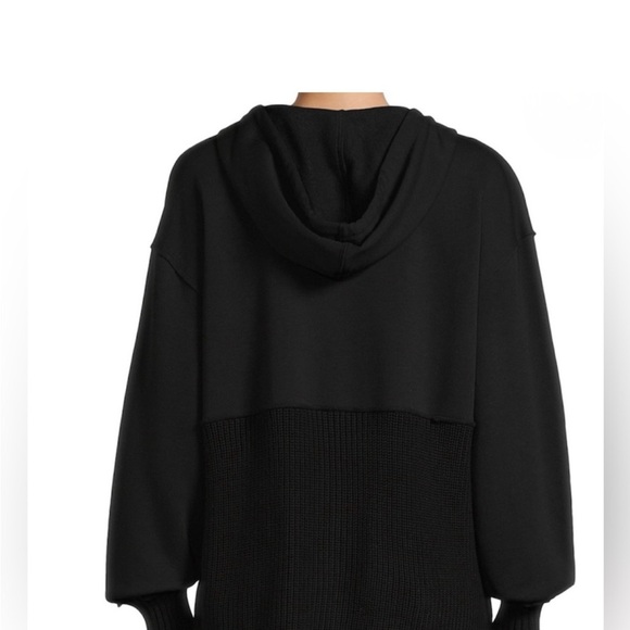 Black oversized hooded V-neck long sleeve ribbed Sweater - Picture 4 of 6